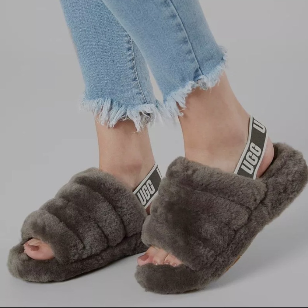 UGG Charcoal fluffy yeah slide